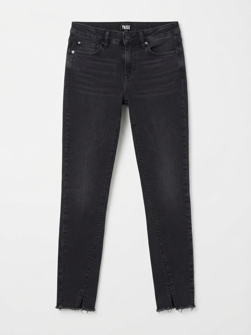 Paige Verdugo Ankle Skinny Jeans Black Washed Split Hem Raw Edge Size 24 Edgy